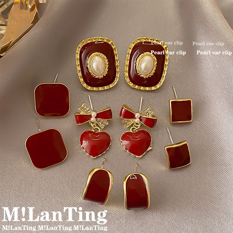 Women's Retro Wine Red For Design Simple Earrings