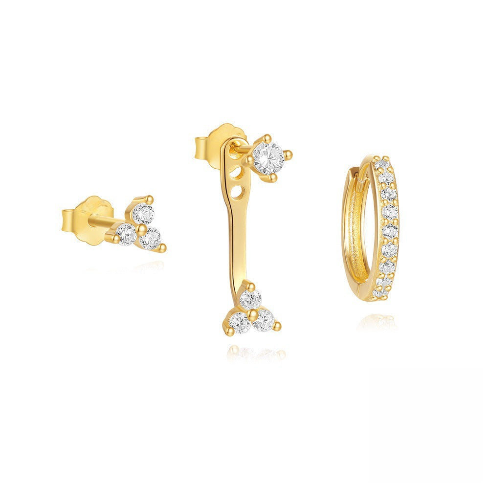 Women's Geometric Zircon Ear Earings Classic Flower Rings