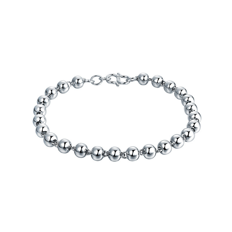 Damen- und Herren-Sterlingsilber-Armbänder mit glänzender Kugel, einfacher Paarschmuck, Perlenarmbänder