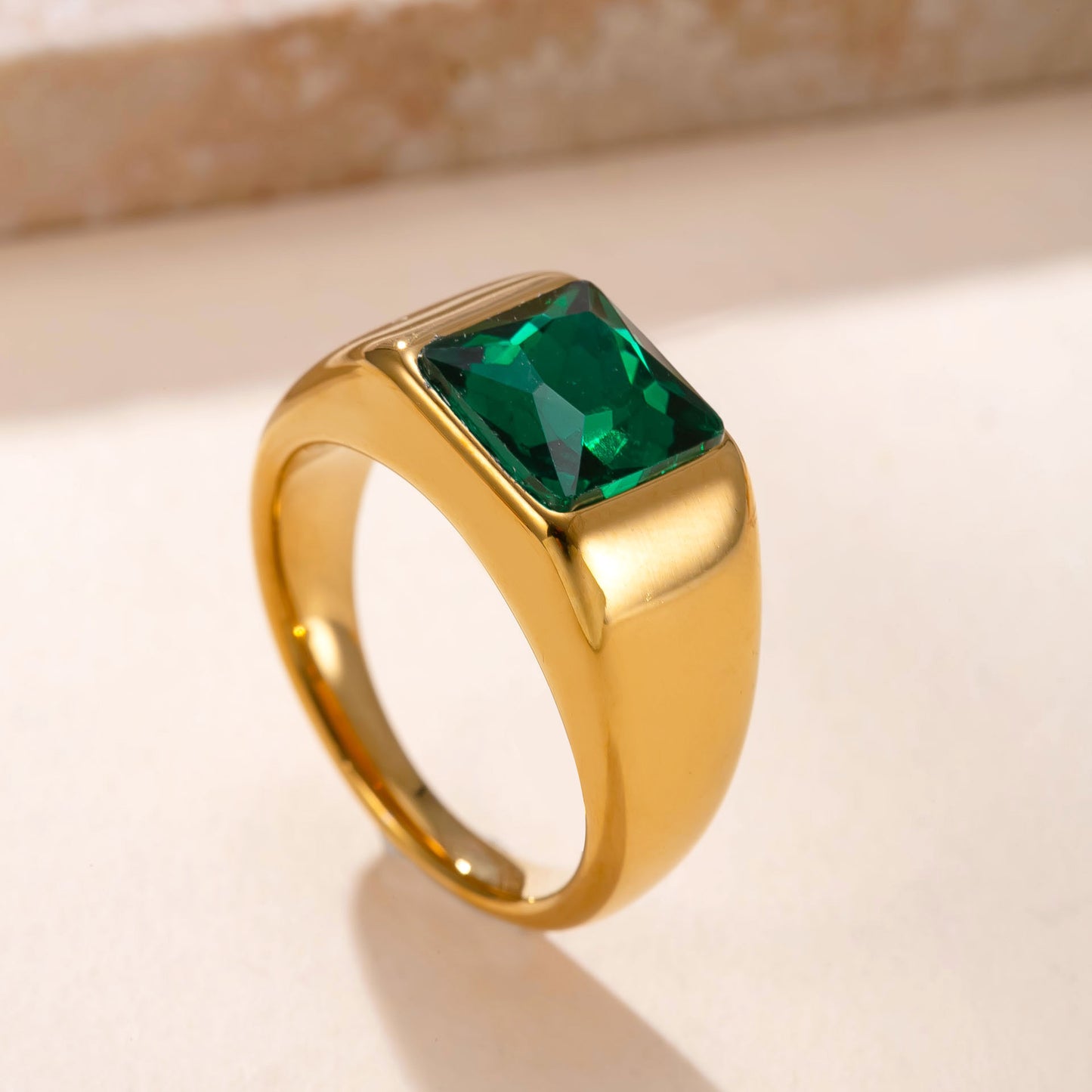 Stainless Steel Casting Square Zircon Light Luxury Rings