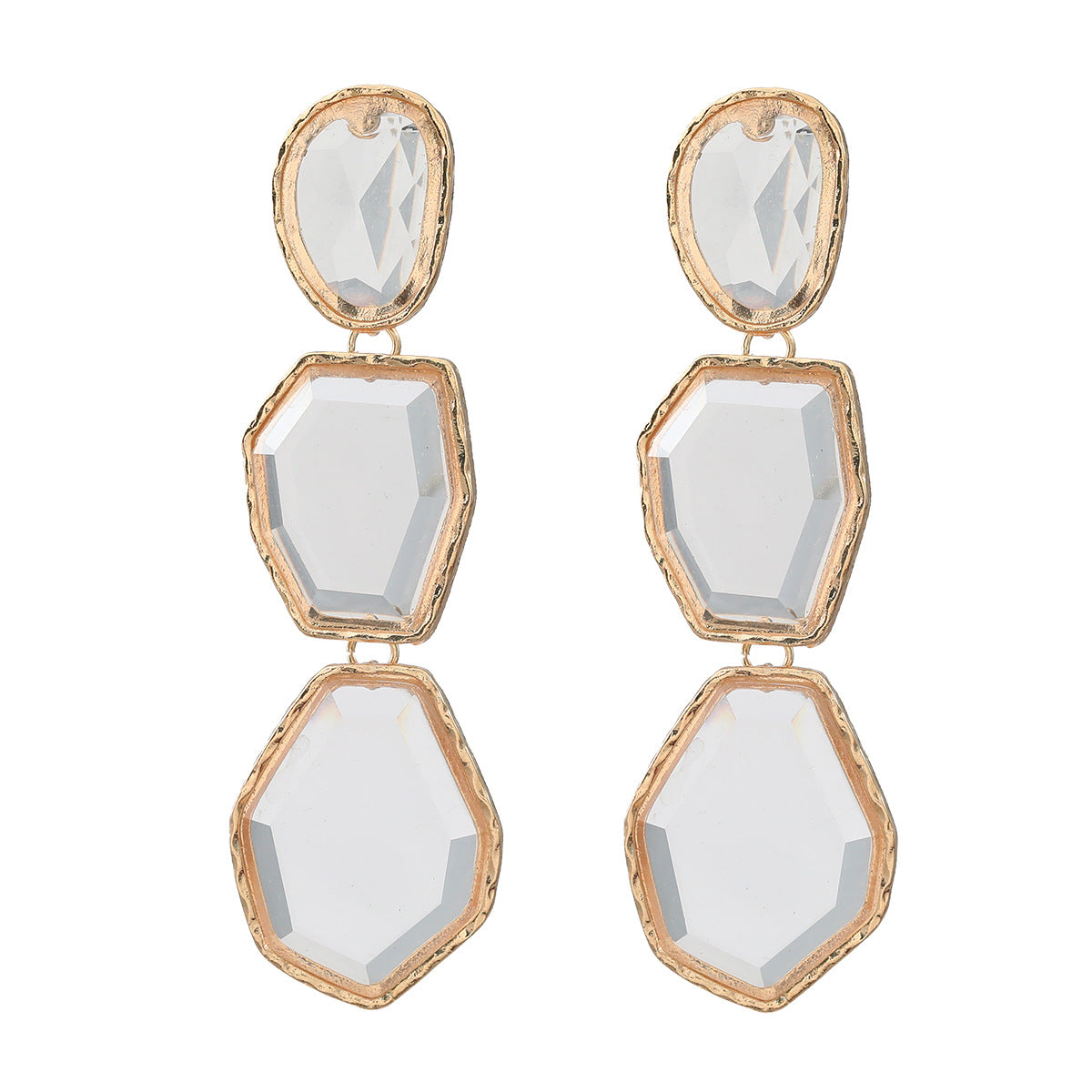 Boucles d'oreilles d'été en alliage polygonal exagéré pour femmes, couleur résine