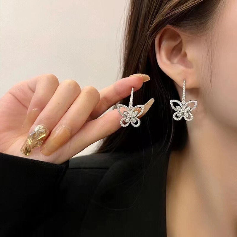 Women's Ge Phantom Butterfly Light Luxury Thick White Gold Plated Full Stud Earrings
