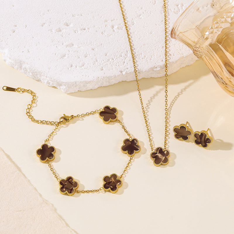Clover Parthenocissus Grass Pork Belly Ear Light Luxury High-grade Jewelry Set