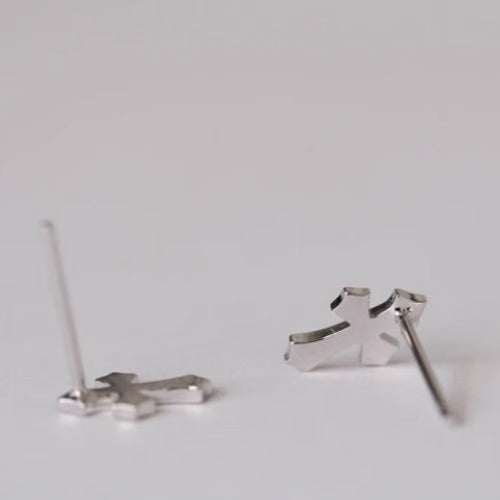 Simple Personality Sier Needle Ear Jewelry Cross Earrings