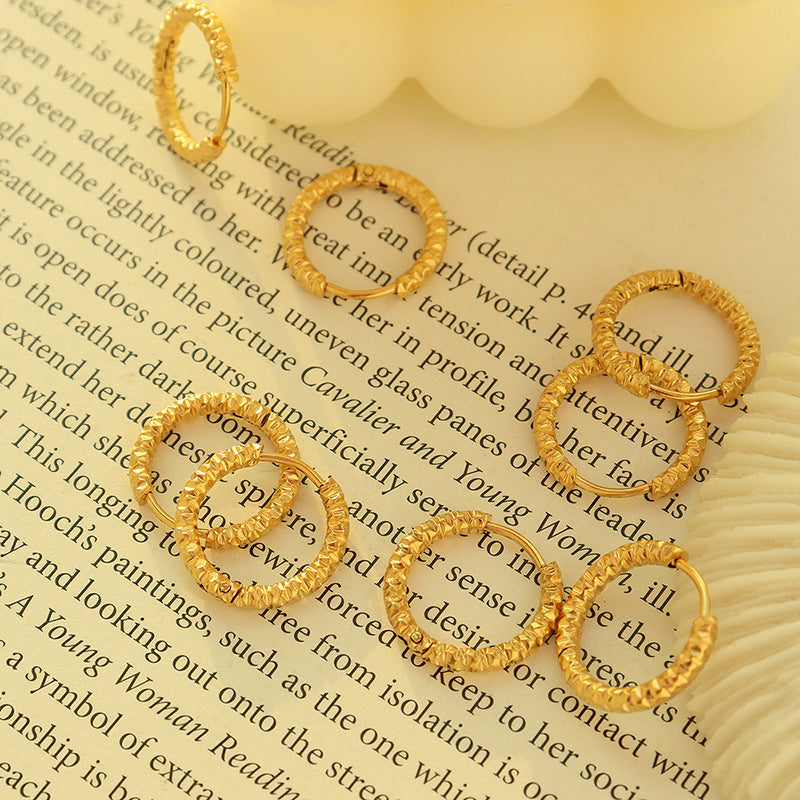 Geometric Cold Wind Embossed Circle Niche Titanium Steel Rings