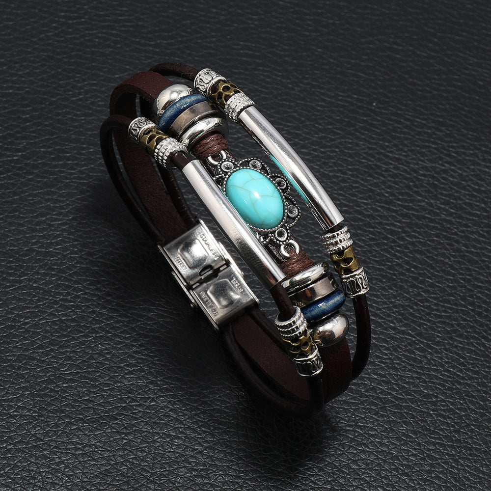 Men's Steel Tube Leather Hand-woven Cowhide Small Bracelets