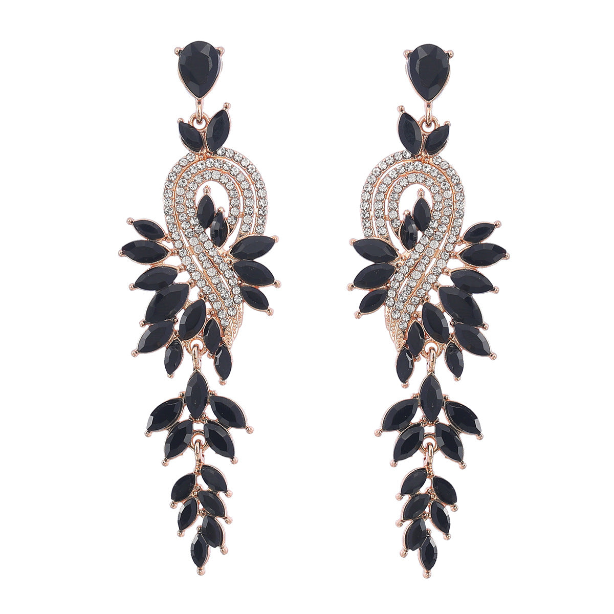 Design Alloy Diamond Rhinestone Geometric Leaves Earrings