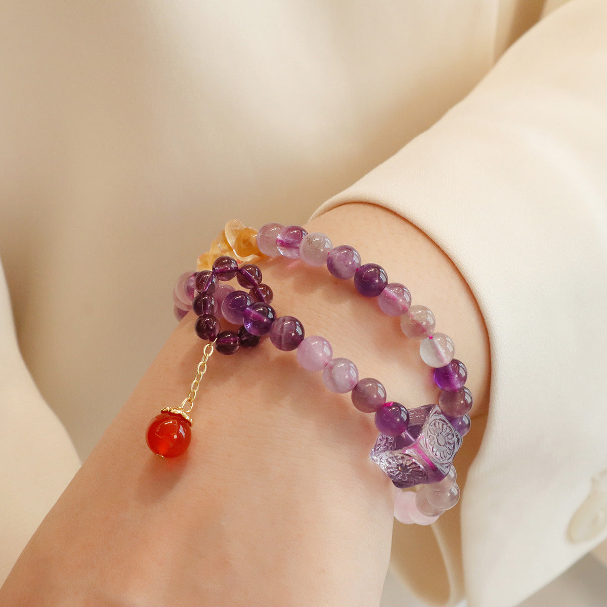 Purple Collection Natural Amethyst Double Hand National Bracelets