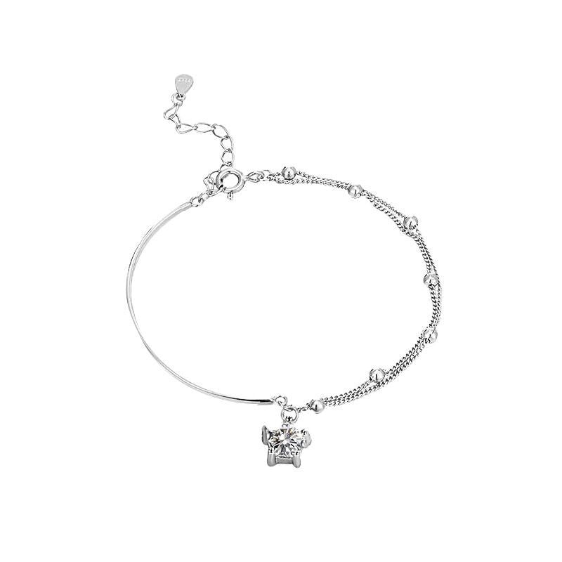 Women's Sterling Sier Double Circles Star Korean Bracelets