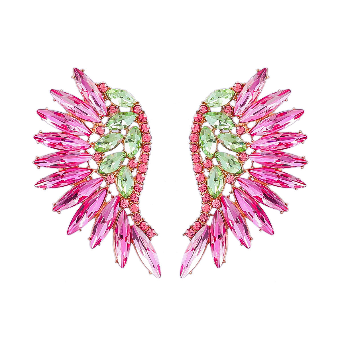 Colorful Crystals Exaggerated Fan-shaped Wings Fashion Earrings