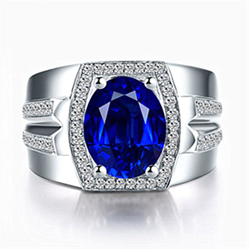 Diamond Blue Man's Natural Sapphire Gold-plated Rings