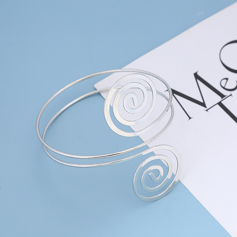 Geometric Spiral Armband Simple Temperament Texture Glossy Metal Arm Bracelet