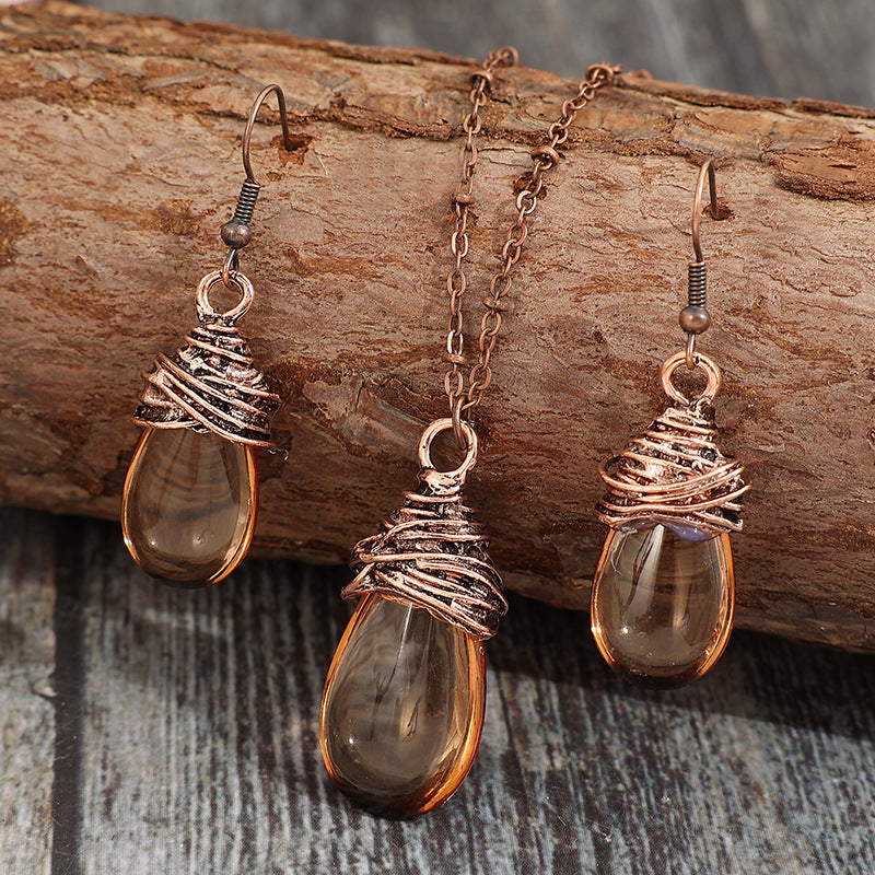 Women's Fashion Vintage Water Drop Lantern Glass Jewelry Set