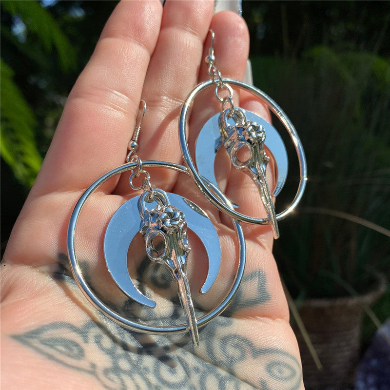 Moon With Skull Crow Bird Gothic Rings
