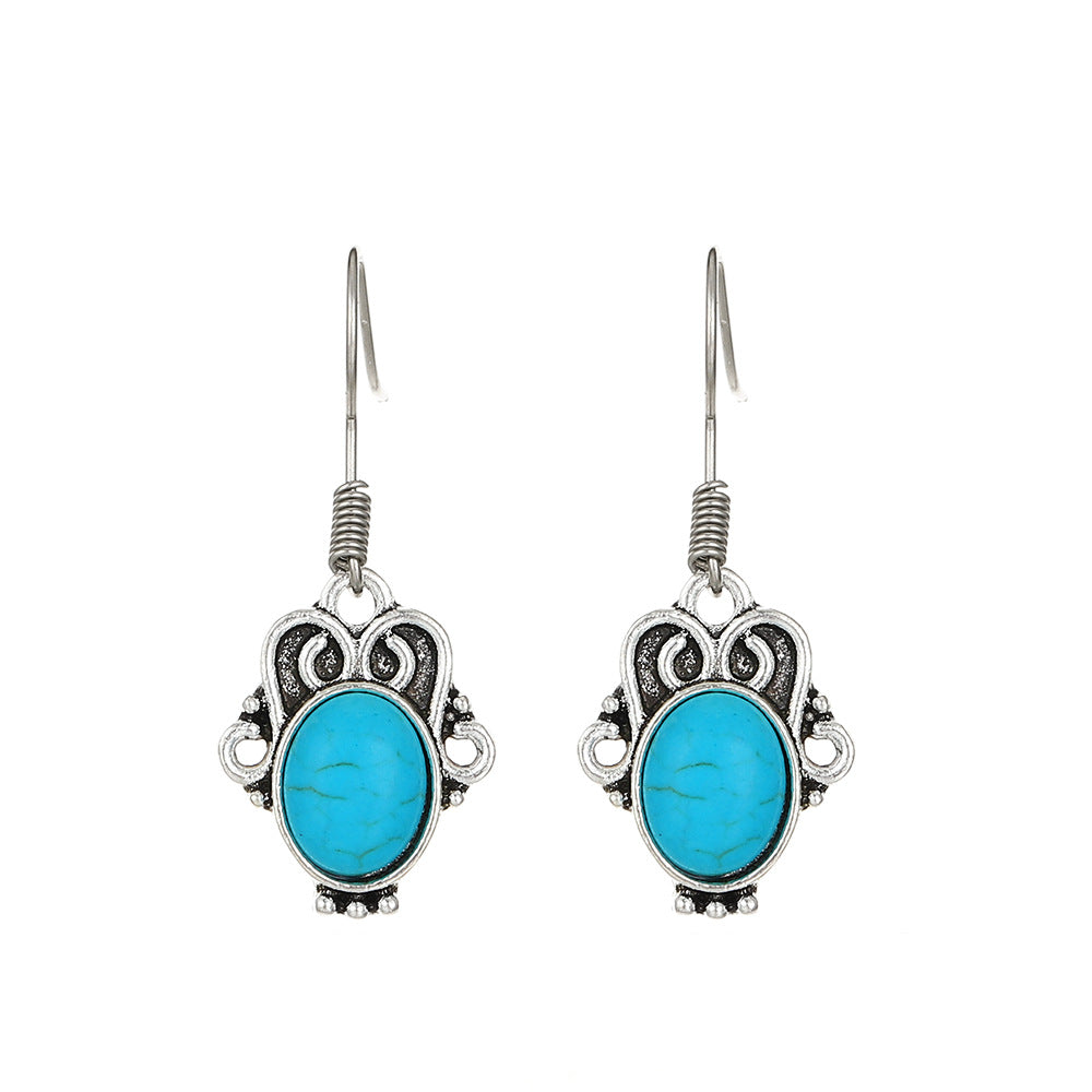 Love Turquoise Alloy Distressed Geometric Moonstone Earrings