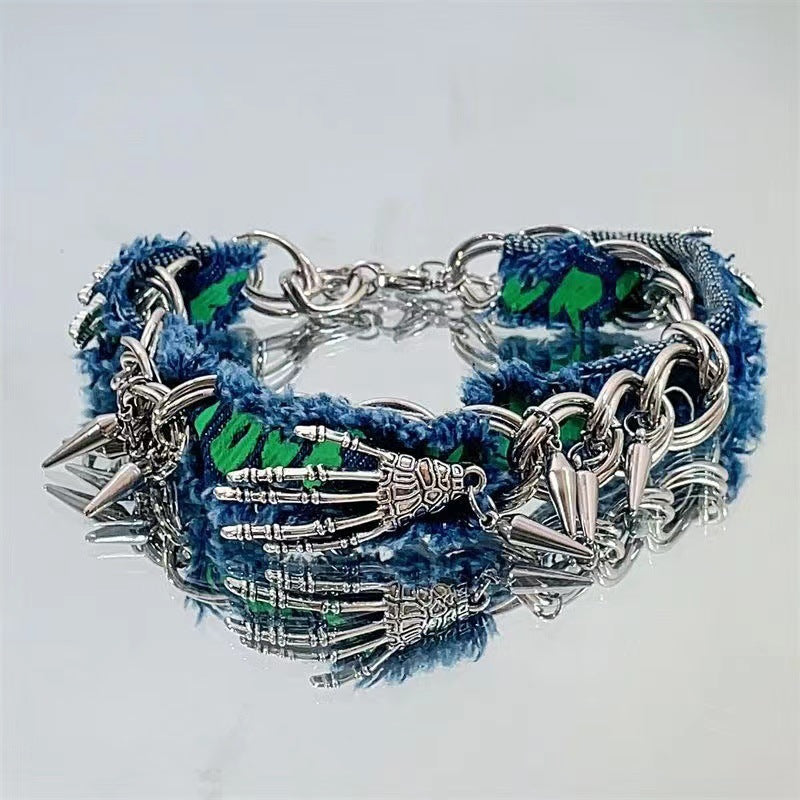 Women's Blue Ghost Claw Chain Distressed Titanium Steel Necklaces