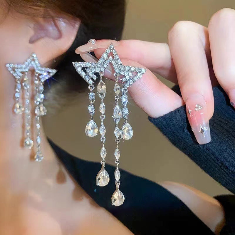 Women's Rhinestone Water Drop Tassel Light Luxury Earrings