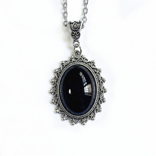 Women's Gothic Vintage Black Embossed Pendant Halloween Necklaces