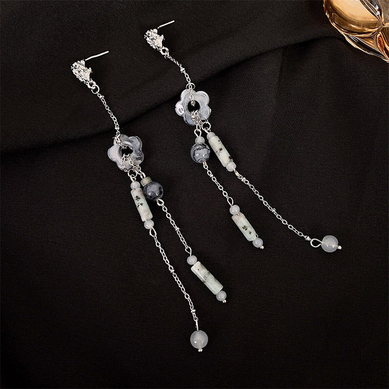 Style Long Niche Tassel Flower Beaded Pendant High-grade Retro Earrings