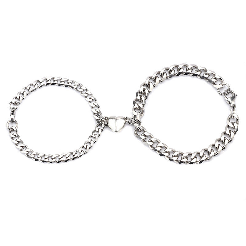 Women's & Men's Steel Love Magnet Suction Pair Of Bracelets