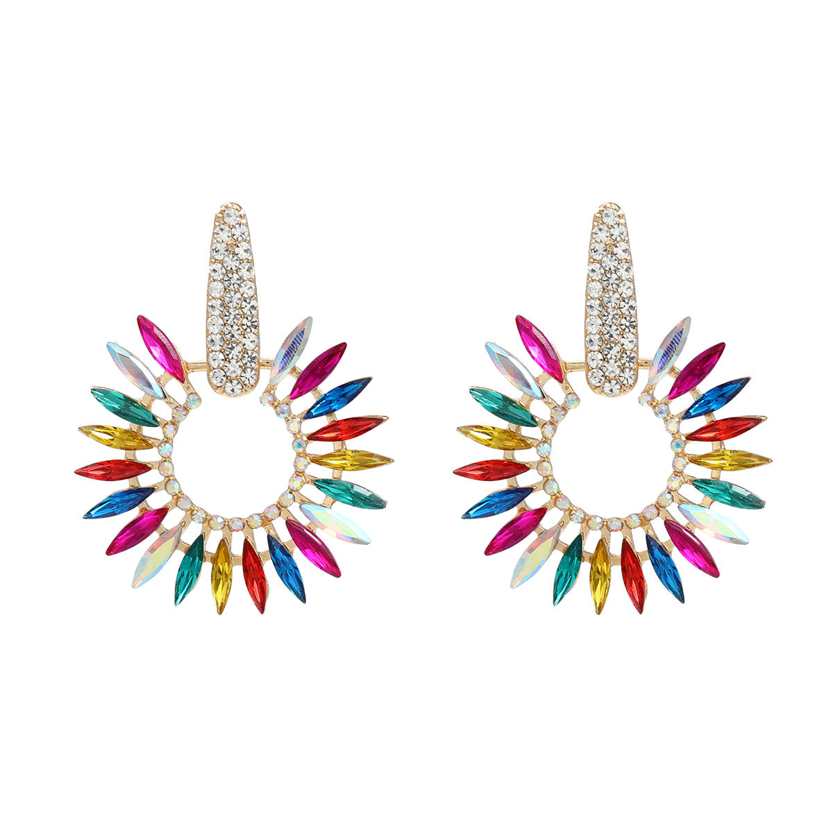 Boucles d'oreilles élégantes en forme de tournesol et de diamants colorés pour femme