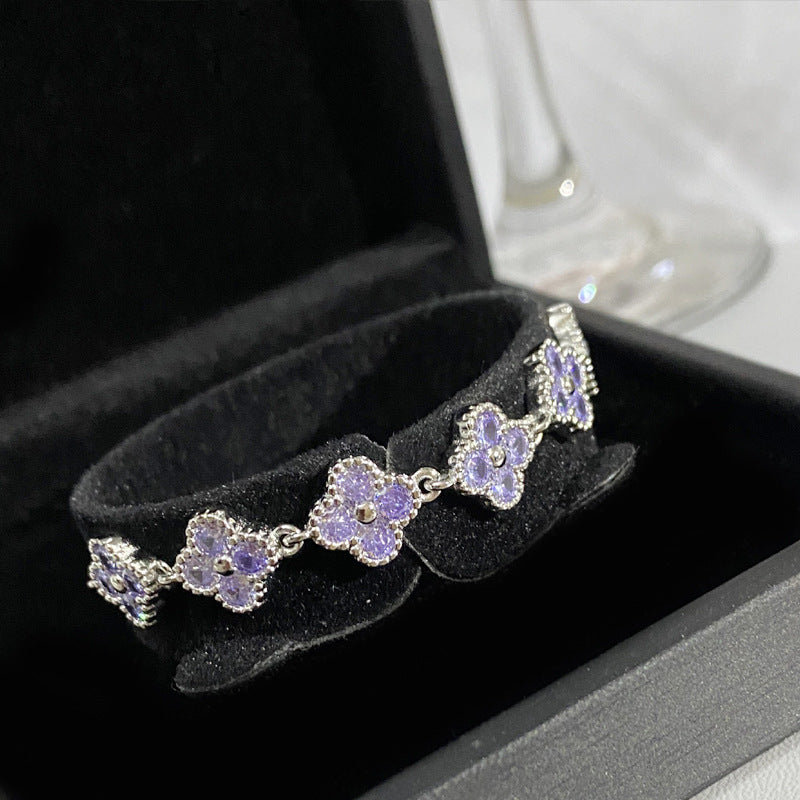 Clover Colored Gems Zircon Plated Simple Bracelets