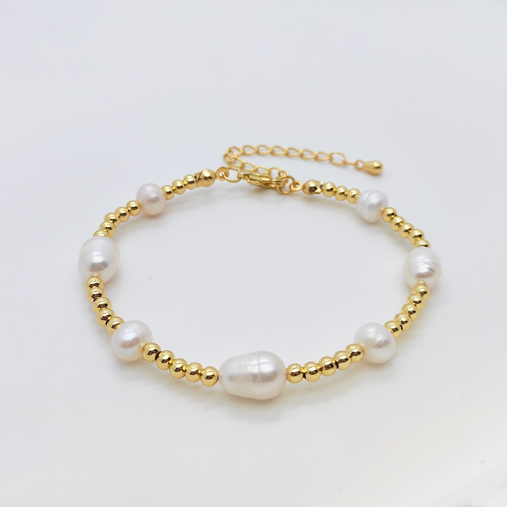 Women's Vacation Style Twin Pig Nose Chain Natural Pearl Bracelets