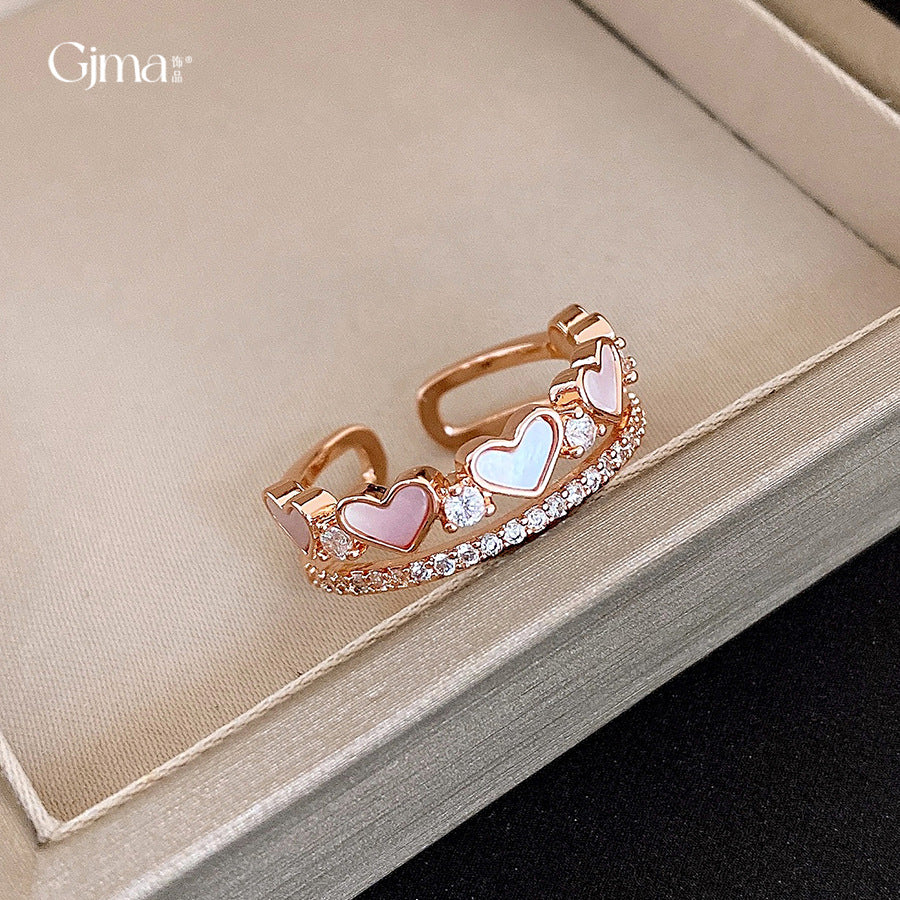 Double Layer Heart-shaped Open Niche High Sense Index Finger Fashion Ring