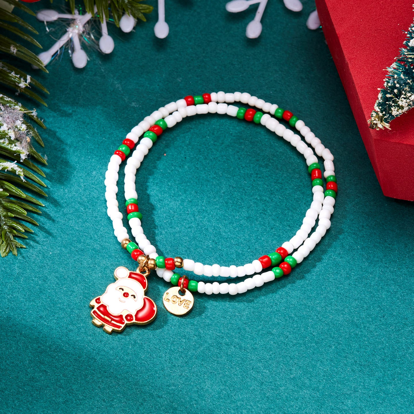 Creative Christmas Holiday Santa Claus Beads Bracelets