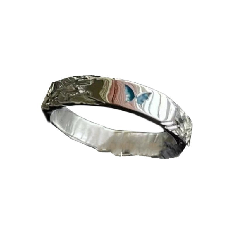 Blue Butterfly Sier Plated Design Light Luxury Personality Fashion Rings