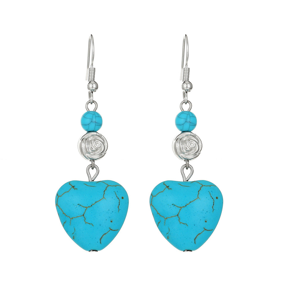 Love Turquoise Alloy Distressed Geometric Moonstone Earrings