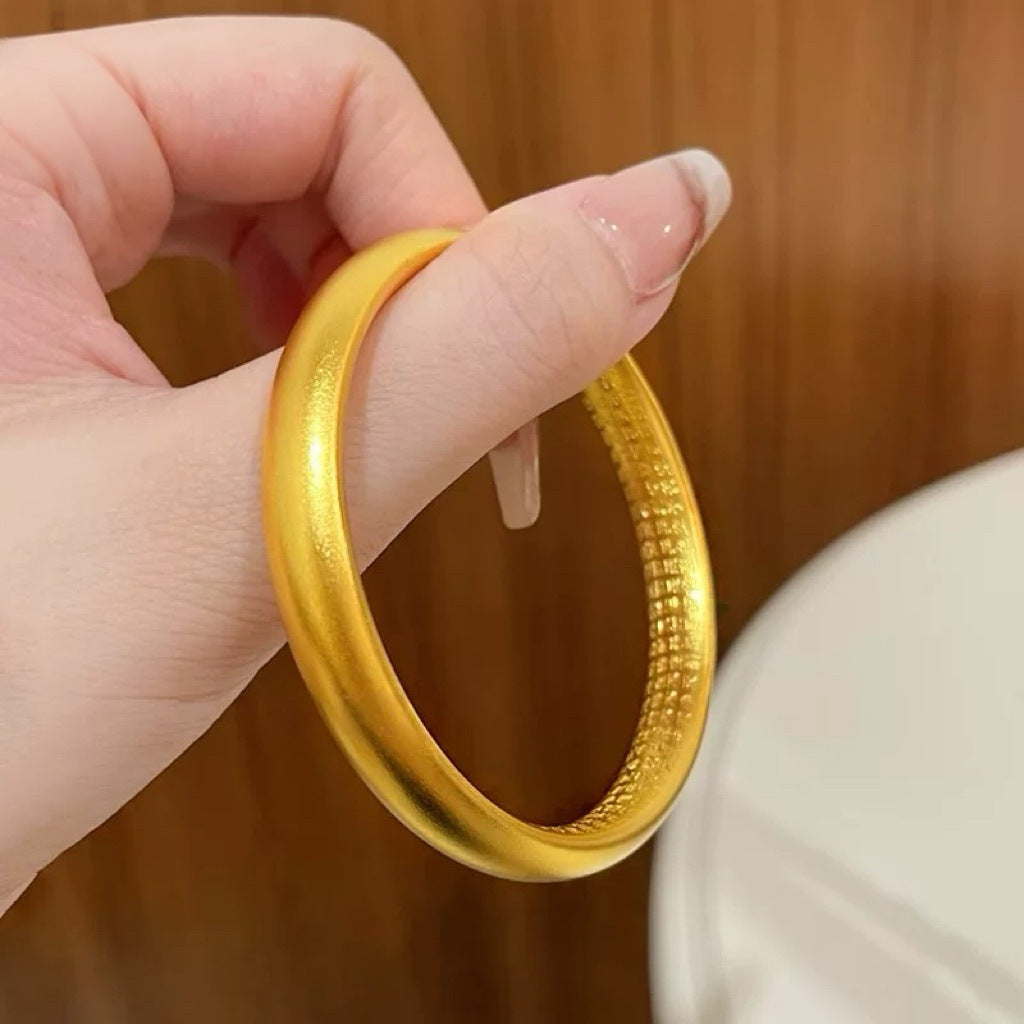 Women's Yellow Gold Alluvial Lotus Solid Ancient Frosted Wristband Bracelets