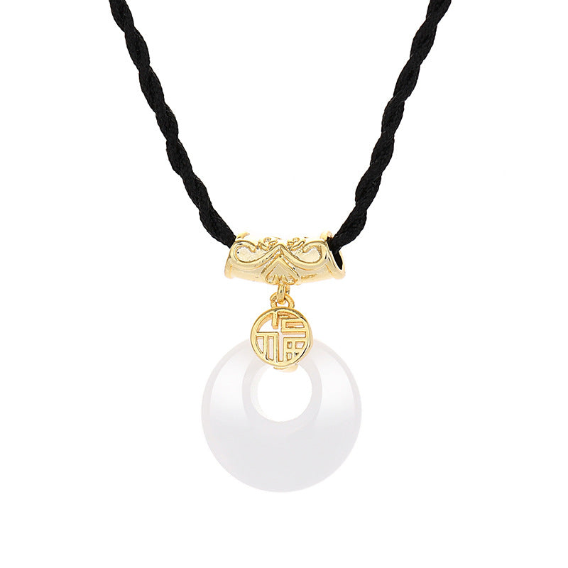 Women's & Men's & Gold Lucky White Jade Peace Necklaces