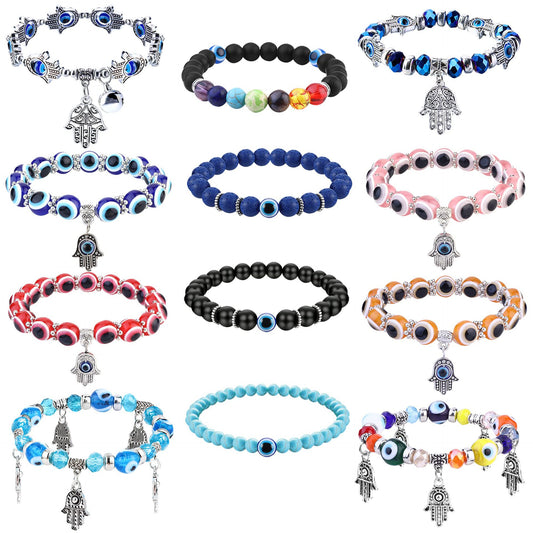 Devil Eye Fatima Palm Beaded Resin Glaze Blue Eyes Bracelets