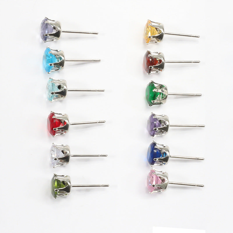 Women's & Men's Steel Color Zircon Diamond For Fashion Stainless Ear Stud Earrings