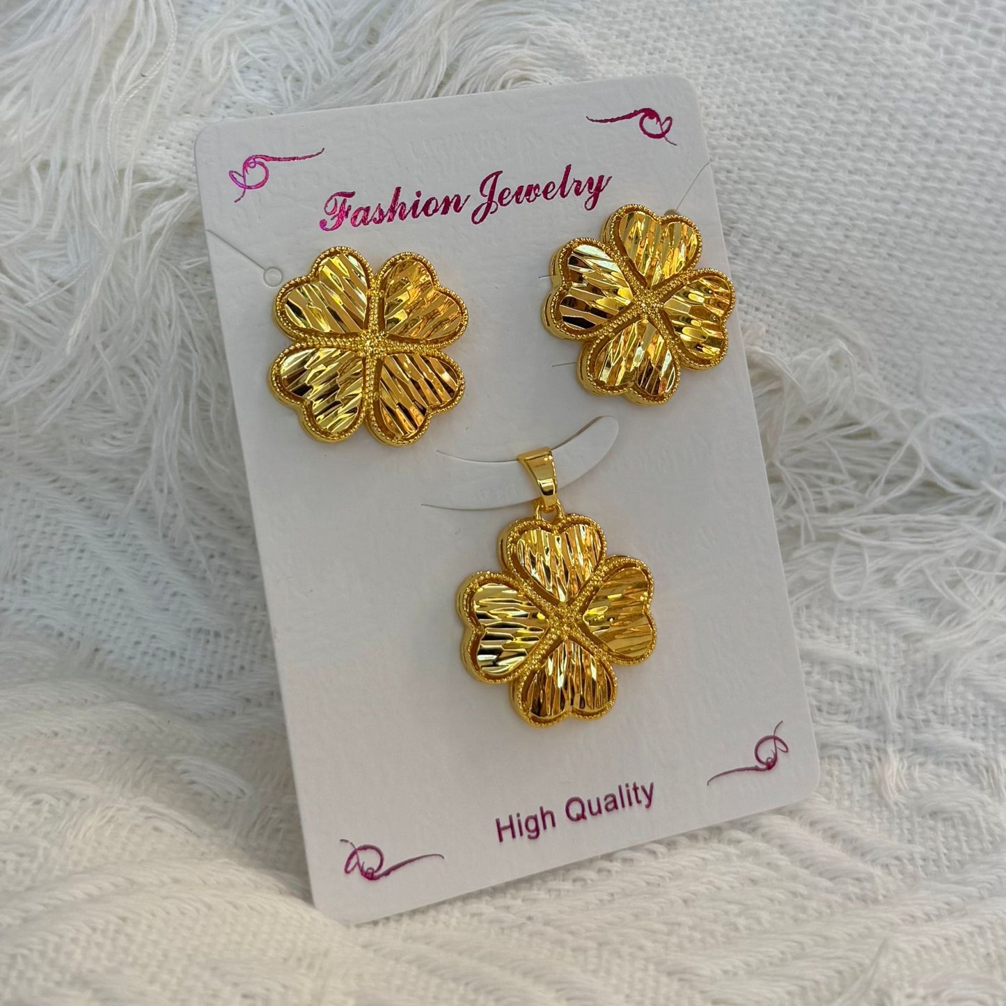 Love Heart Flowers Ear Baroque Gold Fashion Jewelry Set