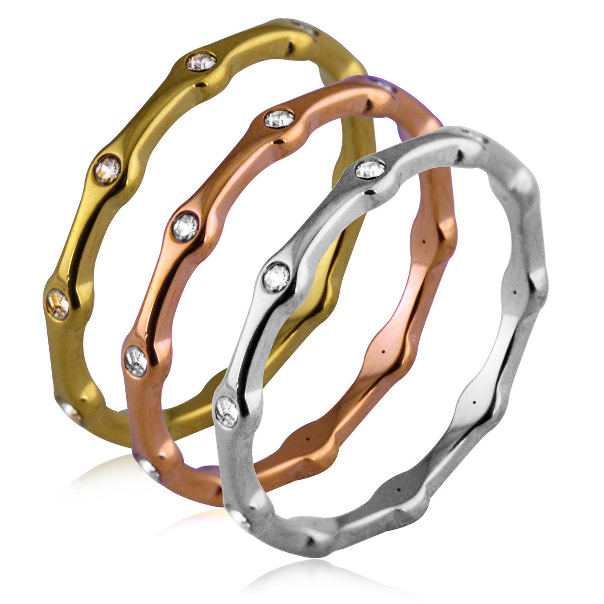 Women's Simple Bamboo Shape Micro Setting Personality Ring