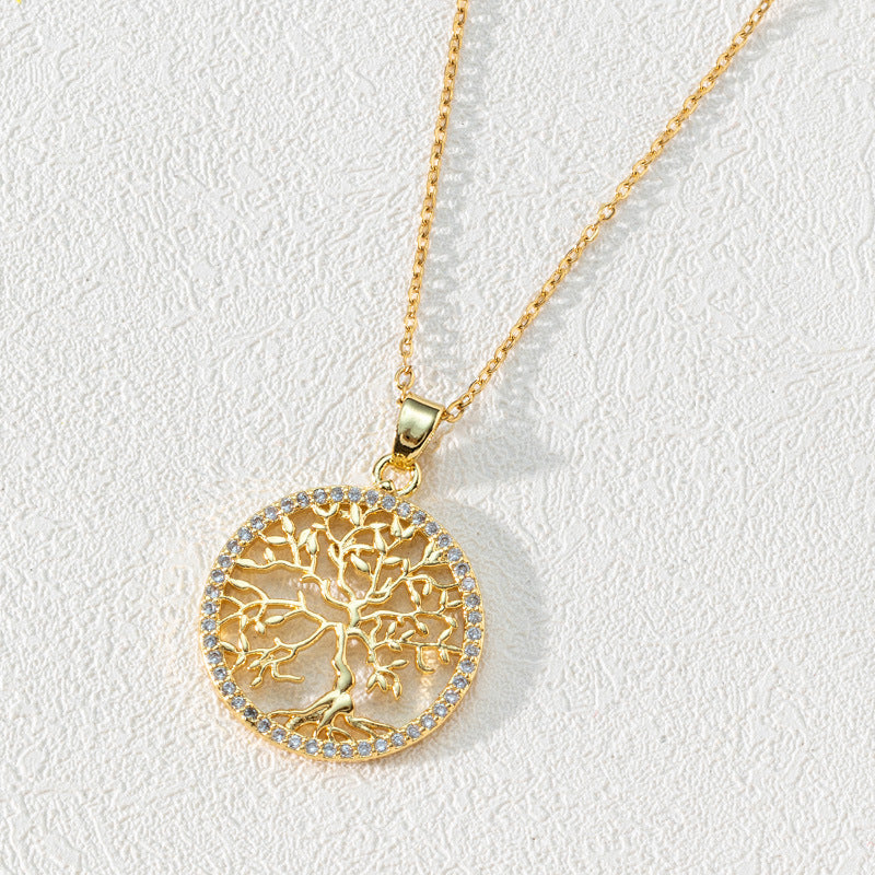 Tree Of Life Pendant Gold-plated Zircon Stainless Steel Necklaces