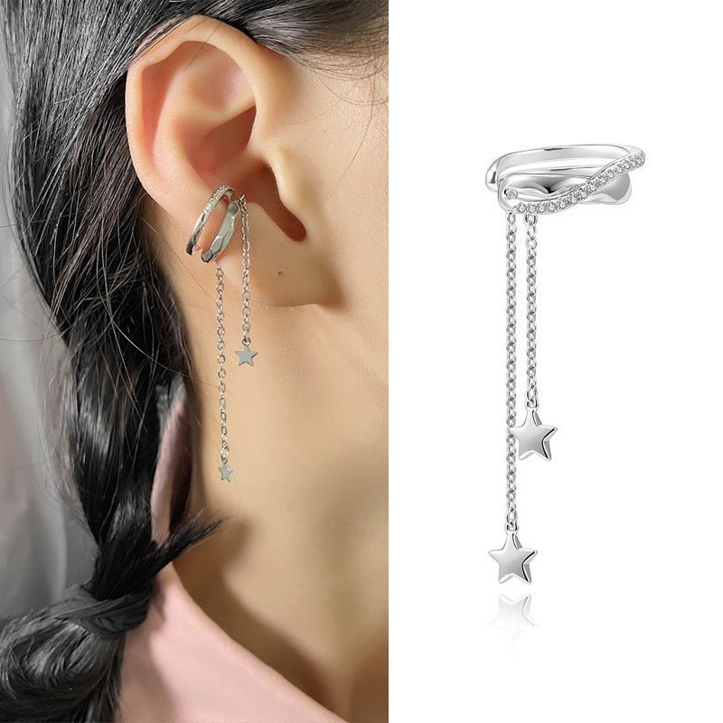 High-grade Long Earless Geometric Tile Chain Ear Clip