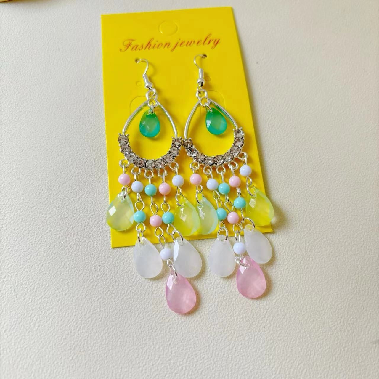 Ethnic Style Tassel Long Bohemian Crystal Yunnan Summer Earrings