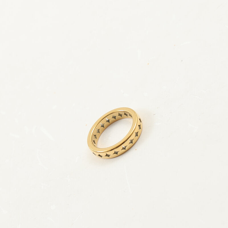 Diamond Hollow Titanium Steel Gold Plating Geometric Rings