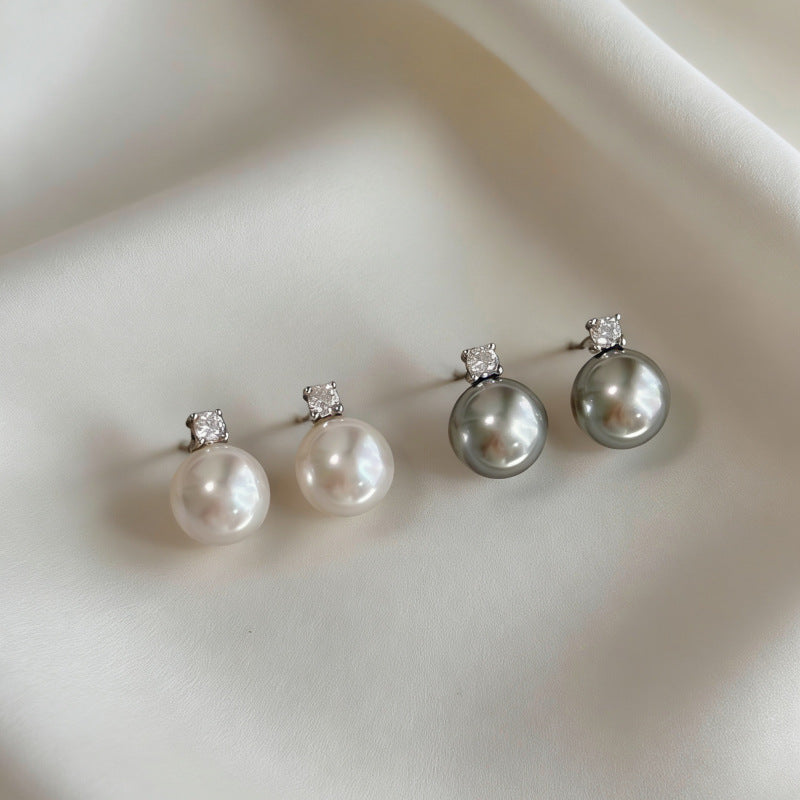Diana Pearl Female Sier Needle Simple Elegant Cold Earrings