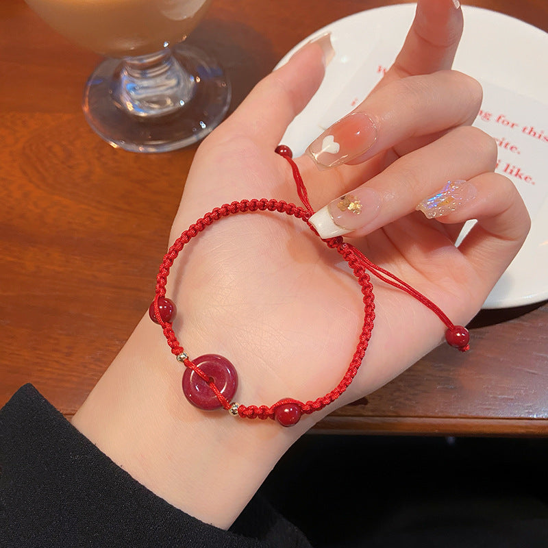 Women's Fresh Cinnabar Woven Red Rope Hand Strap Peace Bracelets