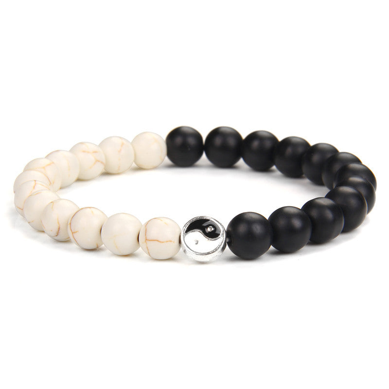 Men's Natural White Turquoise Frosted Yin Yang Bracelets