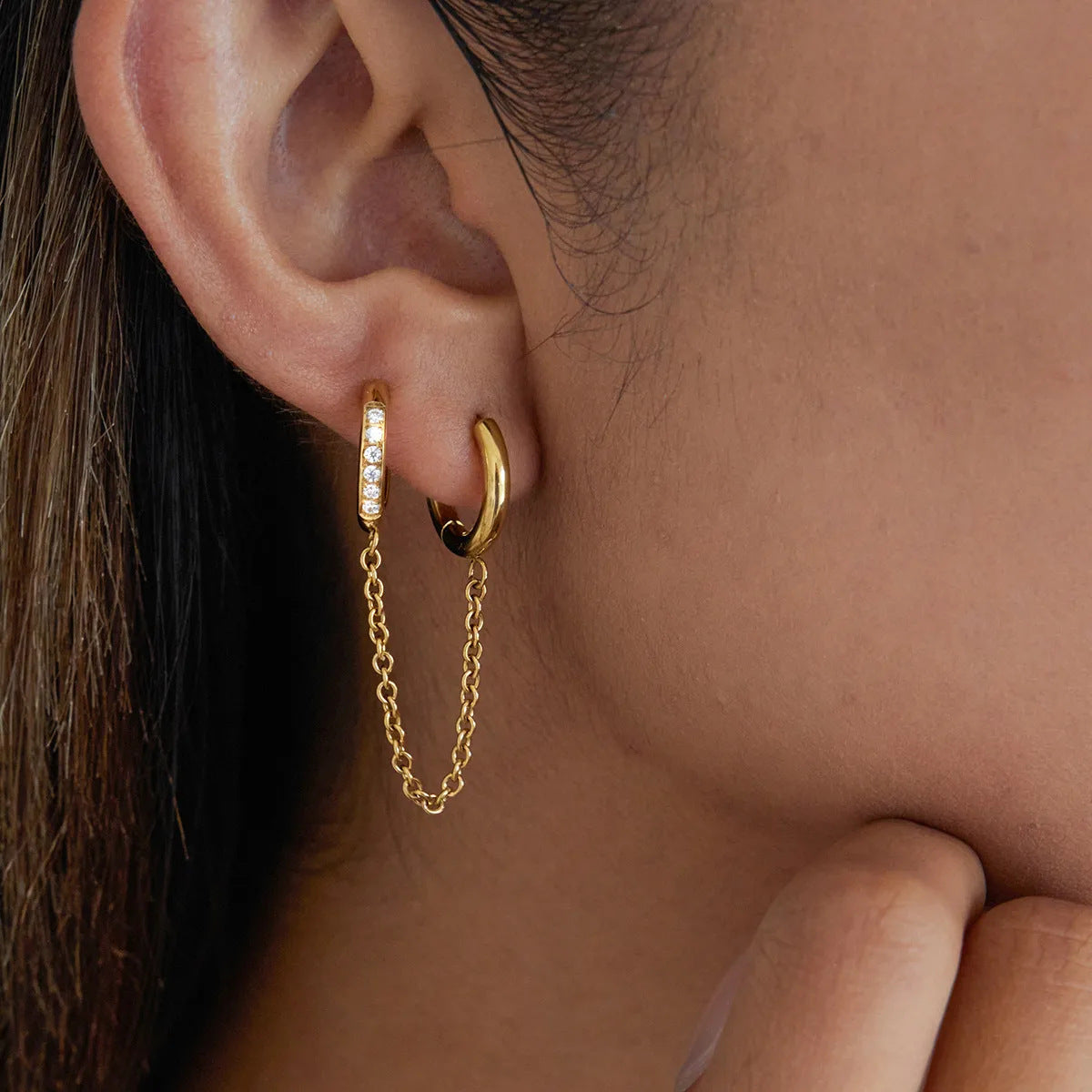 Classic Style Gold Stainless Steel Zircon Earrings