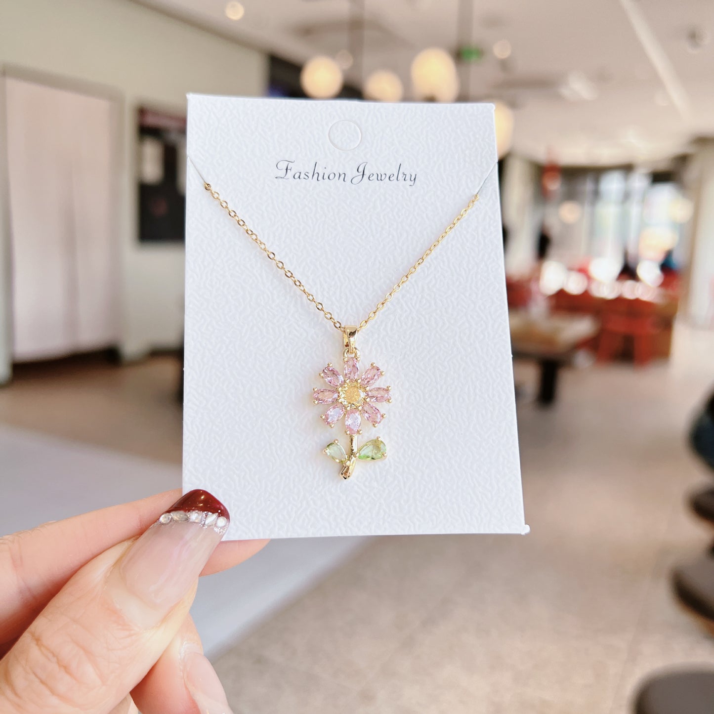 Luxury Sweet Super Pink Flowers Water Drop Female Fully Jeweled Necklace