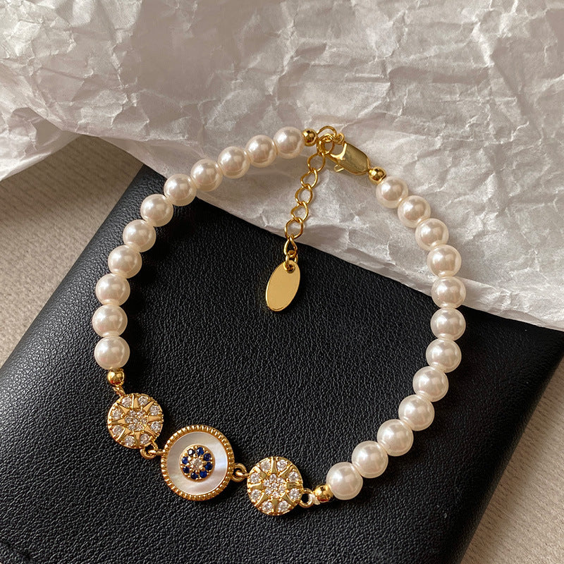 Women's Zircon Pearl Bee Buckle French Vintage Court Bracelets