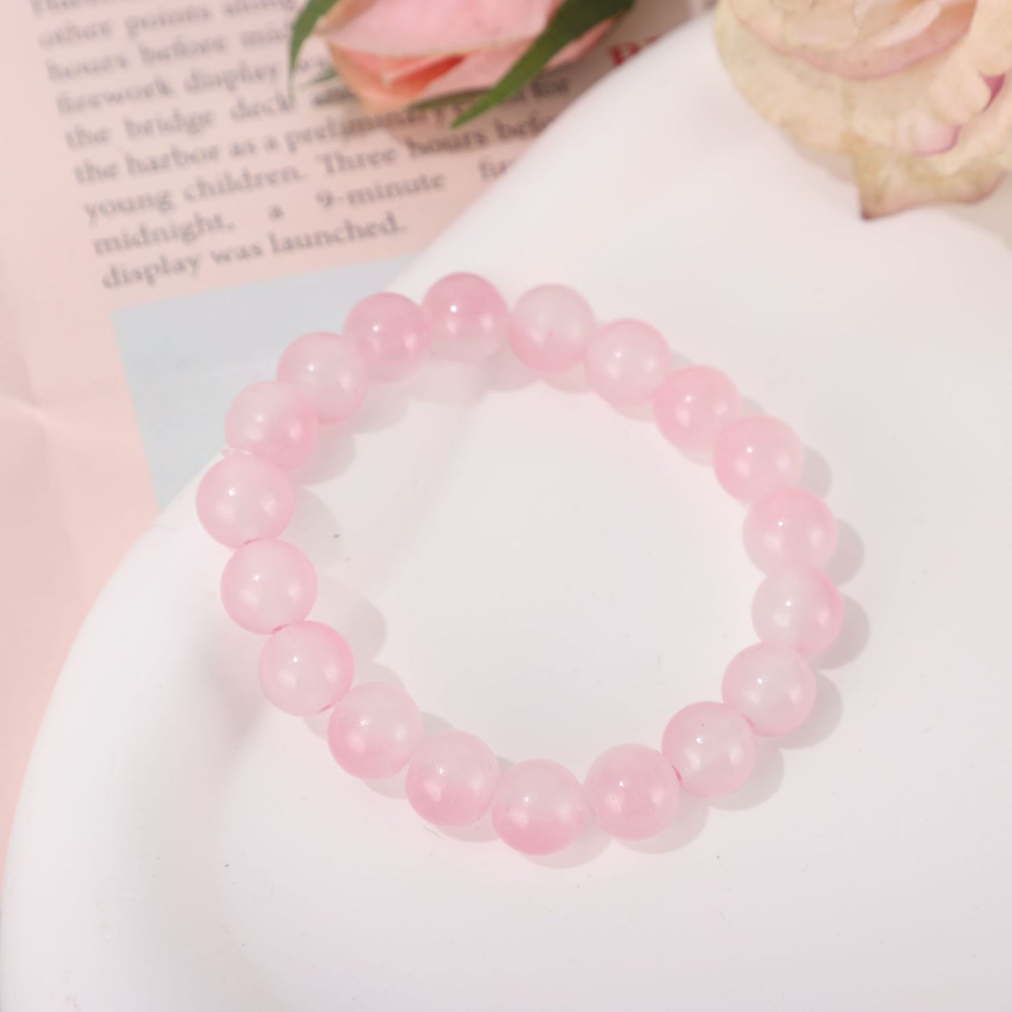 Bracelets de diffusion en direct de perles de glaçure de couleur rose fraîche pour femmes