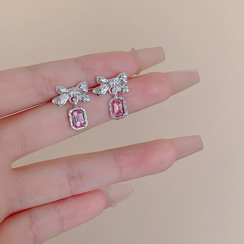 Boucles d'oreilles à la mode en strass pour femmes, Super brillantes, fraîches, avec nœud doux