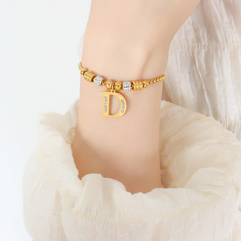 Gold English Letters Pendant Rhinestone Tassel Bracelets